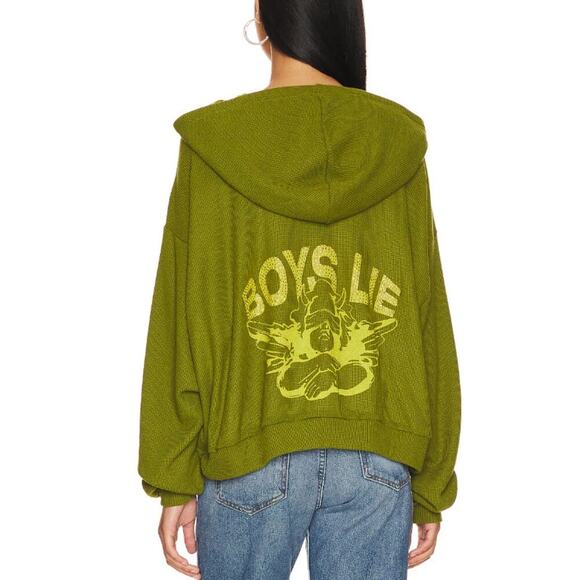 Boys Lie Perpetual Feelings Thermal Hoodie Sweatshirt Olive Green One Size - Picture 2 of 14